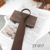 AIDASE  -  8cm British Style Casual Brown Khaki Plaid Clip Ties For Men Adult Polyester Wool Solid Gray Necktie Business Free Knot Lazy Tie aidase-shop