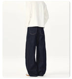 AIDASE  -  American New Fashion Men's Dark Blue Casual Trendy Simple Basic Solid Color Daily Wide Leg Straight Denim Trousers Male Jeans aidase-shop