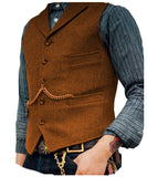 Aidase Business Waistcoat Jacket Casual Slim Fit Gilet Homme Vests for Groosmen Man Wedding Men's Suit Vest Brown Wedding Wool Tweed aidase-shop