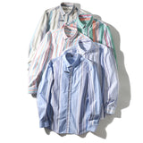 AIDASE  -  Men's Fashion Business Wedding Work Gentleman Cotton Button Point Collar Color Stripe Commuter Long Sleeve Casual Shirt aidase-shop