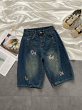 AIDASE  -  American Retro Embroidered Wide Leg Jeans orts Men Summer Loose Straight Cut Five mid Pants Casual Comfortable aidase-shop