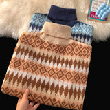 Aidase Neck Sweaters Men Geometric Trendy Traditional Baggy Long Sleeve Knitting Pullovers Harajuku Leisure Japanese Style Warm aidase-shop