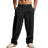 AIDASE  -  Men's High Waist Linen Wide Leg Pants with Button Detail Elastic Drawstring Casual Trousers for Men aidase-shop