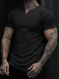 AIDASE  -  Trendy Mens Pure Color Slim Fit T Shirts Spring Summer Sports Breathable Casual T-shirt Men Short Sleeve V Neck Fashion Pullover aidase-shop