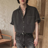 AIDASE  -  Summer New Men Tide Korean Style Elegant Fashion Cool Washed Short Sleeve Loose Casual Shirt Chic Ins Streetwear Top aidase-shop