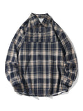 AIDASE  -  Vintage American Plaid Long Sve Men's irt Loose Fit Faionable Urban Sle Polyester Cotton Blend Autumn Wear aidase-shop