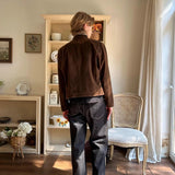 AIDASE  -  Modern Era Harrington Jaet in Chestnut Suede for Men And Women Retro American Sle Couple's Coat with Button Detail aidase-shop