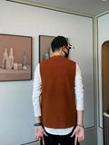 Aidase Round Collar Black Man Clothes Sleeveless Knitted Sweaters for Men Solid Color Vest Plain Waistcoat Crewneck Street Sale Wool S