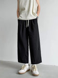 AIDASE  -  Summer Men's Linen Wide-Leg Cropped Pants High Waist Drawstring Casual Trousers aidase-shop