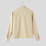 AIDASE  -  Men Shirt Solid Color Lapel Long Sleeve Pockets Casual Men Clothing Streetwear Loose Korean Style Fashion Male Tops aidase-shop