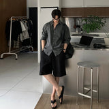 AIDASE  -  Summer Men's Black Solid Color Loose Simple Basic Casual Daily Trendy Knee Length Cotton Linen Shorts Male New Fashion Shorts aidase-shop