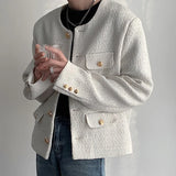 Aidase Korean Style Fashionable Tweed Round Neck Jacket Men Japanese Trendy High-end Single-breasted Short Jacket with Temperament aidase-shop