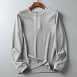 AIDASE  -  60% Cotton Blend Waffle Pollover T-shirt Spring/Summer Men's Solid Color Henry Collar Casual Sweatshirt Unisex Loose Simple Tops aidase-shop