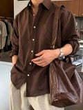 AIDASE  -  Men Spring And Autumn Korean style Vintage Cotton Linen Solid Color Long-sleeved Shirt Male Maillard Brown ins Shirt Cloth Top