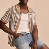 AIDASE  -  Summer Luxurious Business Casual Breathable Knitted Shirt High Quality Men Vintage Striped Crochet Knitting Shirt Men's T-shirt aidase-shop