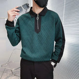 Aidase Autumn and Winter Men's Fashion Loose Colored Half Zip Sweater Long Sleeve Polo Neck Casual Comfortable Versatile Top aidase-shop