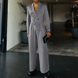 Aidase Spring Autumn Fashion Men Small Suit Set Tailored Collar Long Sleeve Irregular Tops And Straight Pants Two Piece Sets Loose Outf
