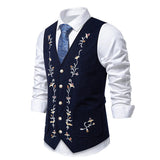 AIDASE  -  Retro Pattern Embroidery Corduroy Vest Coat Men Spring Fashionable Button-up V Neck Waistcoats Mens Casual Sleeveless Cardigans aidase-shop