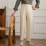 Aidase Linen Cotton High Waist Straight Casual Pants Men Versatile Naples Gentleman Pleated Pants High Quality Italian Dress Trousers aidase-shop