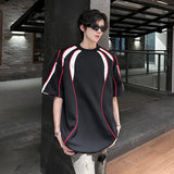 AIDASE  -  Trendy Men's T-shirt Color Contrast Splicing Summer Loose Casual Short Sleeved Round Neck Sleeved Shoulder Pad Tops aidase-shop
