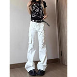 AIDASE  -  Retro White Slim Fit Multi ket Work Trousers Men Women Summer Straight Leg Narrow Version American High Street Vibe Pants aidase-shop