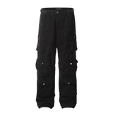 AIDASE  -  Men's New Cargo Pants Straight Wide Leg Multi Pockets Button Decor Comfort Casual Fashion Design Sense Full Length Trousers aidase-shop