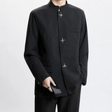 AIDASE  -  New Chinese Style Men's Blazer Metal Buckle Shoulder Pads Stand Collar Single-breasted Suit Jacket Fashion Clothes 21E6756 aidase-shop