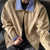 AIDASE  -  New Fashion Autumn Men Plaid Color-coded Turn-down Collar Long Sleeve Zipper Casual Trendy Simple Jackets Male Coats Clothes aidase-shop