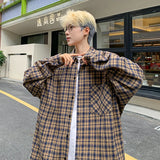 Aidase Harajuku Long Sleeve Plaid Shirts Men Autumn Loose High Street All-match Shirt Gentleman Camisa Check Tops Stylish 5XL-M