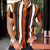 AIDASE  -  New Men's Summer Stripes Printed Four-Sided Stretch Single-Breasted Short Sleeve Shirt aidase-shop