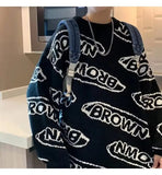 Korea Fashion Sweatercoat Round Neck Knit Shirt Men's Sweater Street Letter Printed Harajuku Tops Baggy Male Pullovers Shirt aidase-shop