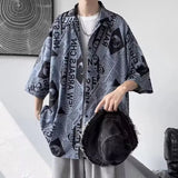 AIDASE  -  Newspaper Printed Shirt Couple Hong Kong Style Handsome Trendy Top Student Casual All-Match Loose Five-Part Sleeve aidase-shop