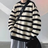 AIDASE  -  Round neck casual and fashionable knit sweater trendy and popular winter pullover for men loose fit long sleeves striped tr aidase-shop