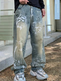 33.46Aidase Men's Y2K Graffiti Printed Baggy Jeans New Vintage Distressed Blue Harajuku Denim Pants High Street Straight-leg Jean Trousers aidase-shop