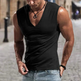 AIDASE  -  Summer Men's Solid Color V-Neck Tank Tops Casual Breathable Sleeveless T-Shirt Men Fitness Sports Vest Male Outdoor Jogging Tops aidase-shop