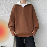 AIDASE  -  Street Style Knitting Pullovers Men Stand Collar Half Zipper Solid Loose Knit Sweater Male Autumn Winter Casual knitwear M-8XL aidase-shop