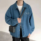 AIDASE  -  Pearl Hot Diamond Design Men's Jackets Lapel Letter Washing Single Breasted Casual Contrast Color Loose Male Coats