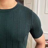 Aidase 2024 O-Neck Stretched Men's Tee Shirt Simple Solid Color Stripe Slim Knitted T Shirt Homme Streetwear Fashion Casual T-Shirt aidase-shop