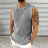 Aidase Knitwear Men Casual Tank Tops Pure Color Hollow Out Vintage Men Knit Camisole Sleeveless O Neck Leisure T Shirt Male Streetwear aidase-shop