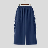 AIDASE  -  Men Pants Solid Color Elastic Waist Joggers Casual Ruffle Trousers Men Streetwear Loose Fashion Male Wide Leg Pants aidase-shop