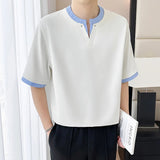 AIDASE  -  Fake Two-piece Men's T-shirt Summer New Striped Splicing Round Neck Short Sleeved Fashion Men Tops Casual Clothing 21E5575 aidase-shop