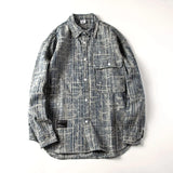 Aidase Japan Retro Washed Vintage Plaid Workwear Denim Shirt for Men Cityboys Oversize BF Style Loose Casual Long Sleeve Tops Coats