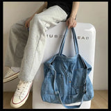 AIDASE  -  Denim Canvas Bag Large-capacity Vintage Shoulder Crossbody Bag Student Casual Tote Canvas Commuting aidase-shop
