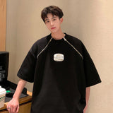 AIDASE  -  American Style Men T-Shirt Padded Shoulder Design Metal Letter Decoration Double Zipper Collar Short Sleeve Tees 21E6164 aidase-shop