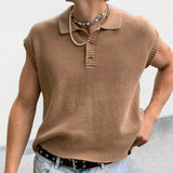 Aidase Fashion Mens Knit Polo Shirt Sleeveless Lapel Button Loose Tee Tops Spring Summer Casual Trend Polos Tshirt Men Clothing
