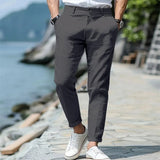 AIDASE  -  Men's Linen Blend Slim Fit Tapered Pants Summer Breathable Casual Trousers with Button Fly aidase-shop