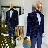 Aidase Luxury Men Suits Tailor-Made 2 Pieces Dark Velvet Blazer Pearls Black Pants One Button Sheer Lapel Wedding Plus Size Tailored