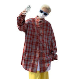 Aidase American Vintage Streetwear For Men Plaid Shirt Loose Casual Long Sleeve Buckle Top Autumn Fashion Trend Couple Shirts Clothing
