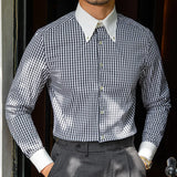 Aidase Plaid Color Contrast Shirt Casual  Shirt Dress Camisa Masculina Social Italian High Quality British Style Men Long Sleeve Shirt aidase-shop
