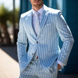 Aidase Sky Bleue Stripe Suits For Men Groom Elegant Wedding Tuxedo Blazer Slim Fit Single Breasted costume homme Tailor-made Suits 2Pcs aidase-shop